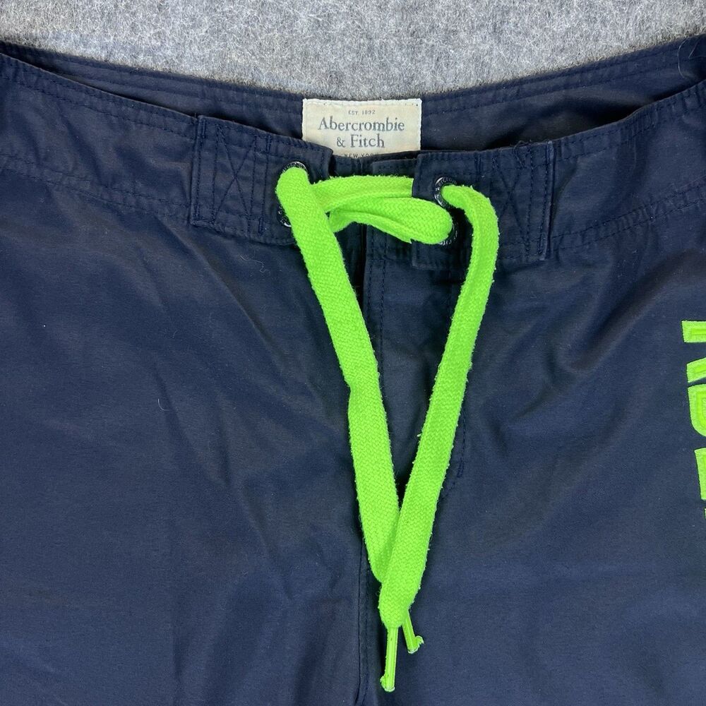 Abercrombie & Fitch Men's Board Shorts Swim Trunks Navy Blue Neon Green Y2K Sz M - Picture 3 of 9